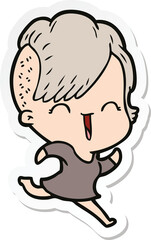 Obraz premium sticker of a cartoon happy hipster girl