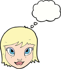 cartoon female face with thought bubble