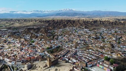 Guadix, Historical City With Cave Houses. Granada. Andalusia, Spain. Aerial Drone Video. 20 april 2023 