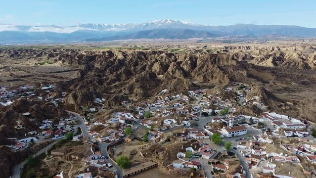 Guadix, Historical City With Cave Houses. Granada. Andalusia, Spain. Aerial Drone Video. 20 april 2023 