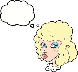 cartoon suspicious woman with thought bubble