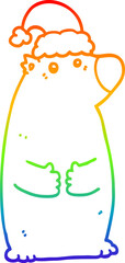 rainbow gradient line drawing cartoon bear wearing christmas hat