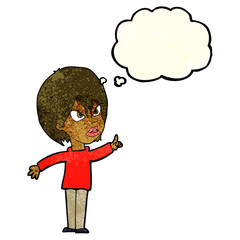 cartoon woman arguing with thought bubble