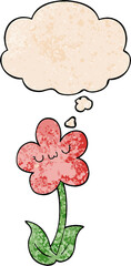 cartoon flower and thought bubble in grunge texture pattern style