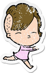distressed sticker of a cartoon squinting girl running