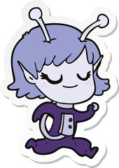 sticker of a smiling alien girl cartoon