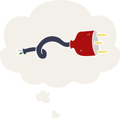 cartoon electrical plug and thought bubble in retro style