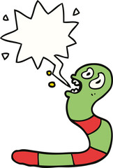 cartoon frightened worm and speech bubble