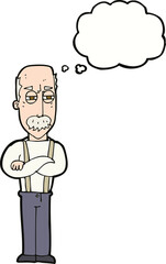 cartoon annoyed old man with thought bubble