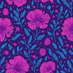 Zelfklevend Fotobehang Seamless pattern with flowers.  Created with Generative AI Technology © Robert