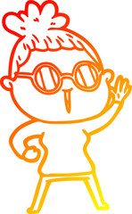 warm gradient line drawing cartoon woman wearing spectacles