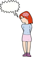 cartoon brainy woman with speech bubble