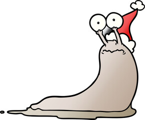 gradient cartoon of a slug wearing santa hat
