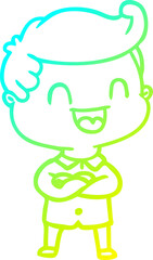 cold gradient line drawing cartoon happy man