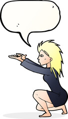 cartoon woman casting spel with speech bubble