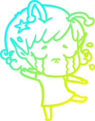 cold gradient line drawing cartoon crying alien girl