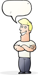cartoon grinning man with speech bubble