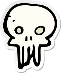 sticker of a cartoon spooky skull symbol