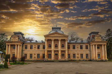 Obraz premium Old historical Count Stanislav Badeni palace in Koropets town, Ukraine, outside.