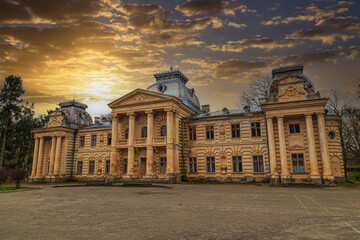 Naklejka premium Old historical Count Stanislav Badeni palace in Koropets town, Ukraine, outside.