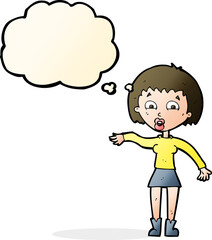 cartoon surprised woman with thought bubble