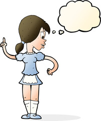 cartoon waitress calling order with thought bubble