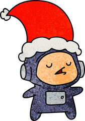 christmas textured cartoon of kawaii astronaut