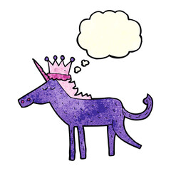 cartoon unicorn with thought bubble
