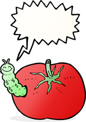cartoon tomato with bug with speech bubble