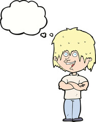 cartoon happy man with thought bubble