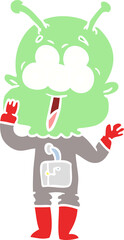 happy flat color style cartoon alien