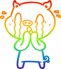 rainbow gradient line drawing crying pig cartoon