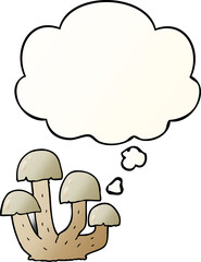 cartoon mushroom and thought bubble in smooth gradient style