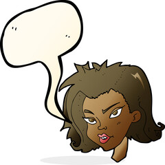 cartoon female face with speech bubble