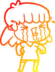 warm gradient line drawing cartoon woman in tears