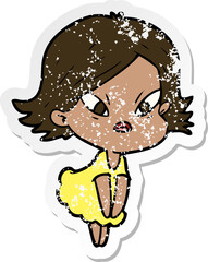 distressed sticker of a cartoon stressed woman