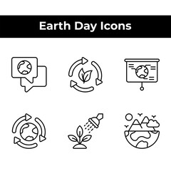 World mother earth day related icons set such as, conversation, recycling, presentation, watering plant, mountains