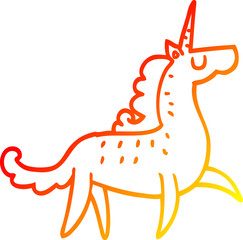 warm gradient line drawing cartoon unicorn