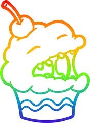 rainbow gradient line drawing funny cupcake