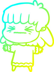 cold gradient line drawing cartoon woman