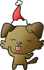 gradient cartoon of a dog sticking out tongue wearing santa hat