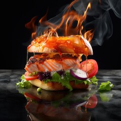 Flaming Glazed Stuffed Lox and Bagel - Generative Ai Illustration
