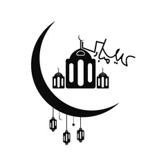 Eid Mubarak celebration with mosque and moon vector illustration design
