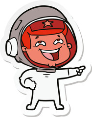 sticker of a cartoon laughing astronaut