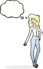 cartoon pretty woman  with thought bubble