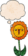 cartoon flower and thought bubble in grunge texture pattern style