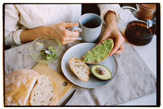Top view of a woman having breakfast.