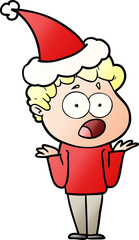 gradient cartoon of a man gasping in surprise wearing santa hat