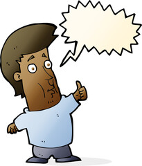 cartoon man giving thumbs up sign with speech bubble