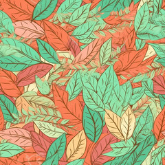Fototapeta premium Summer Leaves Colorful Seamless Pattern
